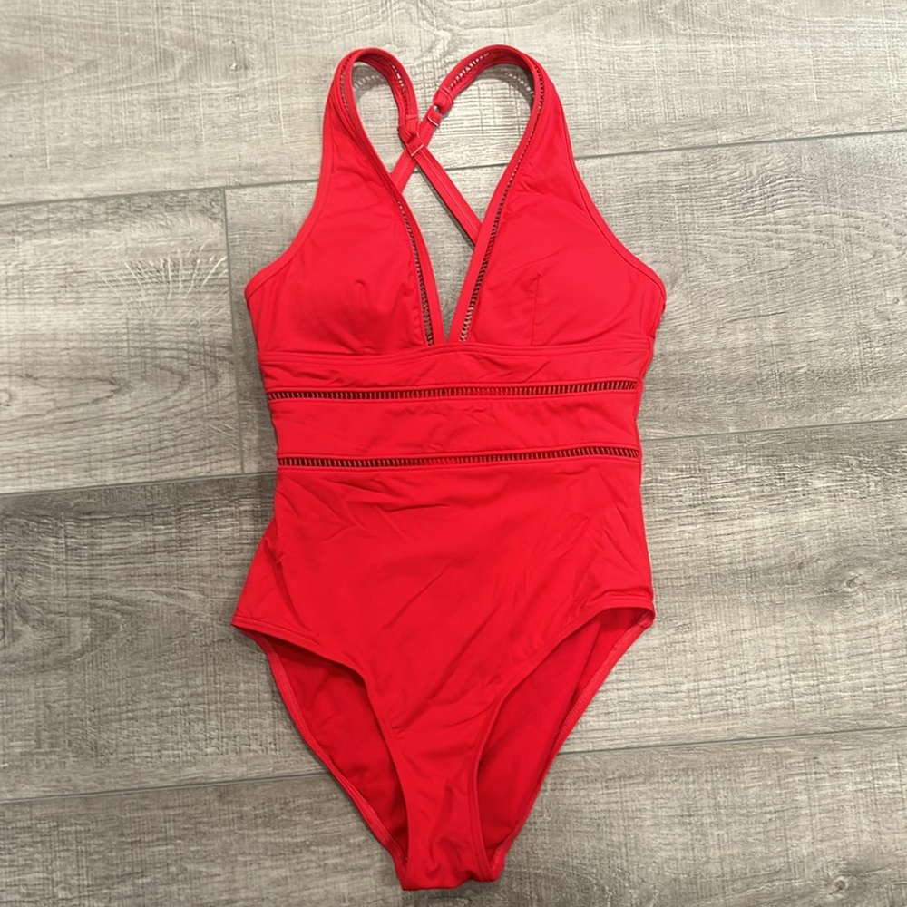 Sea Level Swim Spliced Plunge One Piece Red 8 - Picture 6 of 9